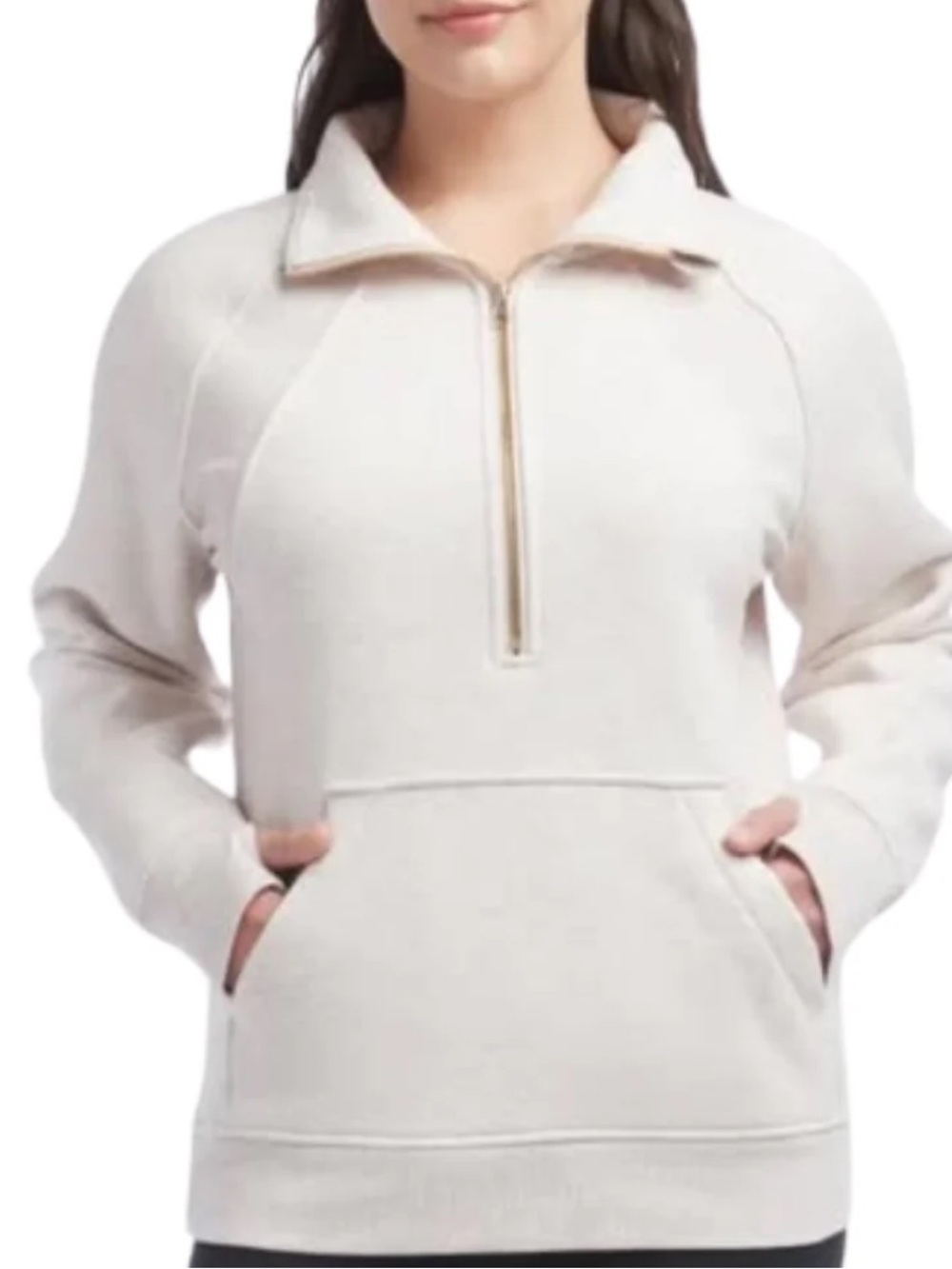 Danskin Oatmeal Funnel Neck Half Zip Sweatshirt - Small